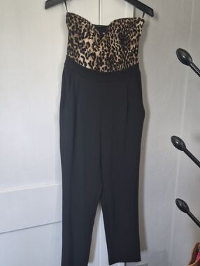 Express Leopard Bust Black Strapless Jumpsuit